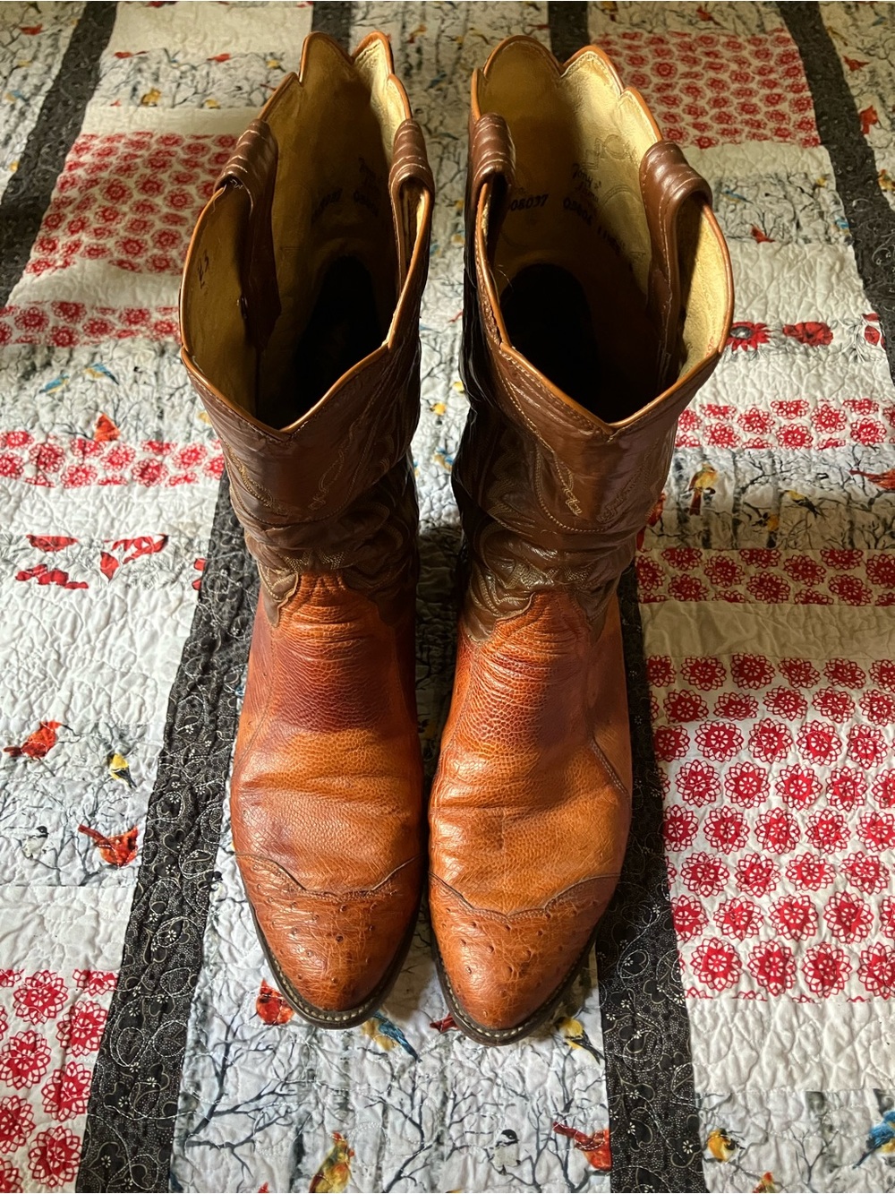 Tony Lama Ostrich Leather Western Cowboy Boots